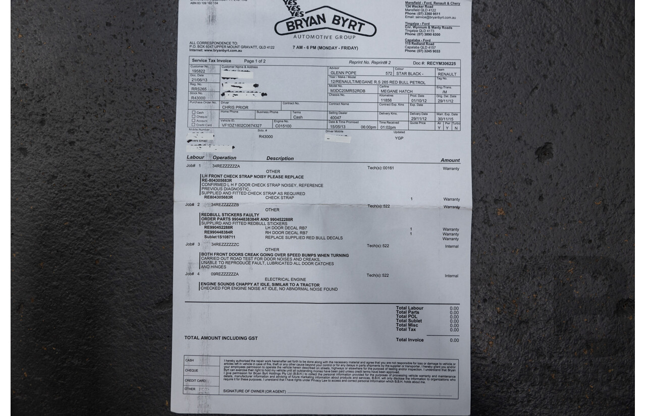 10/2012 Renault Megane R.S.265 Red Bull X95 3D Coupe Black Turbo 2.0L