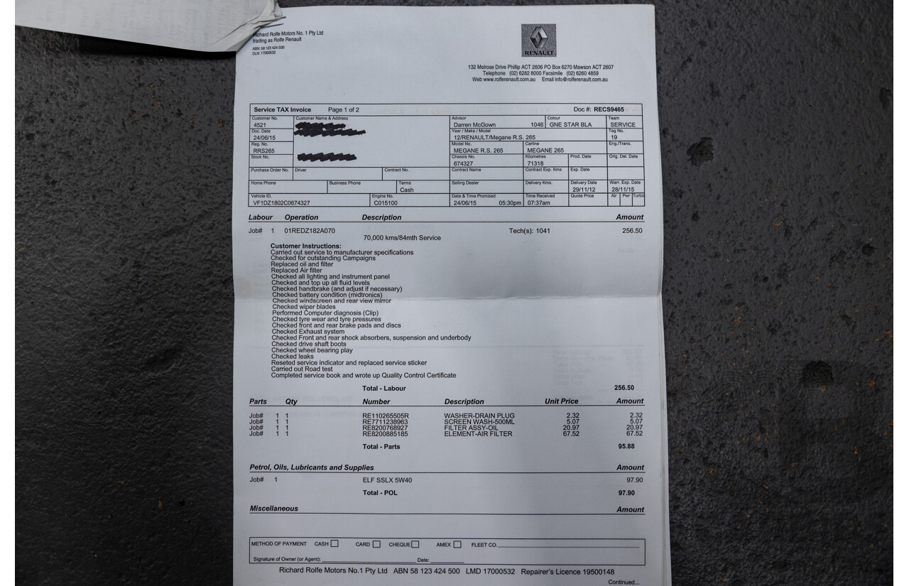 10/2012 Renault Megane R.S.265 Red Bull X95 3D Coupe Black Turbo 2.0L