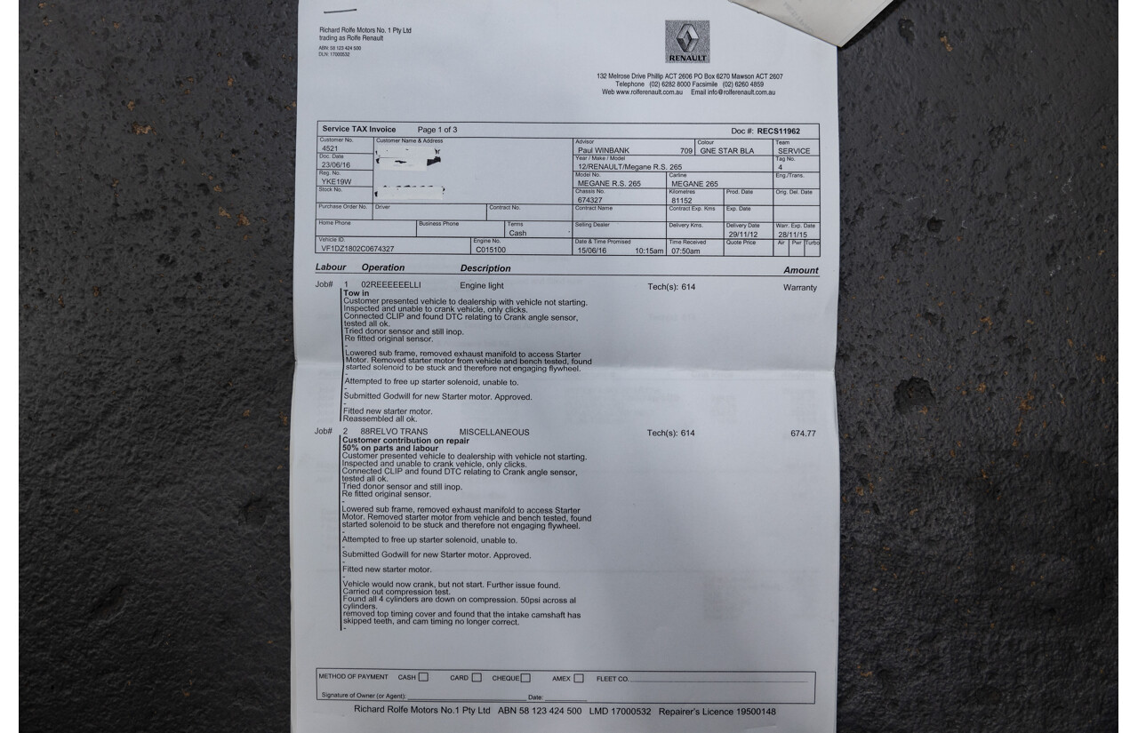 10/2012 Renault Megane R.S.265 Red Bull X95 3D Coupe Black Turbo 2.0L