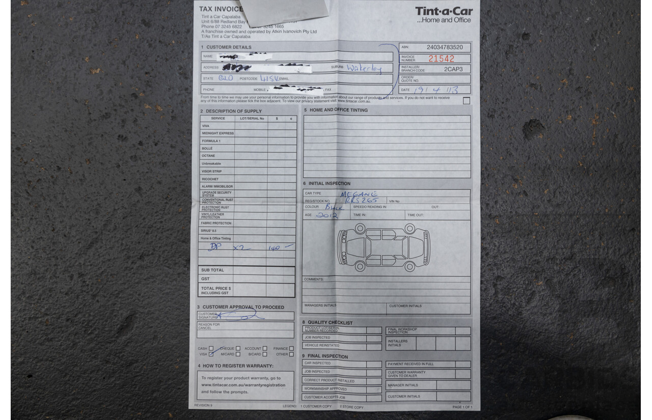 10/2012 Renault Megane R.S.265 Red Bull X95 3D Coupe Black Turbo 2.0L