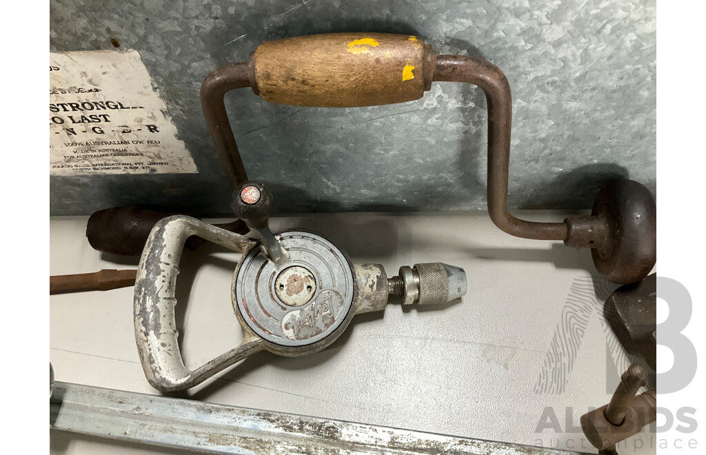Collection of Vintage Hand and Workshop Tools Including M3 Drill Press Vice, Irwin Adjustable Forstner Bit, Wiltshire Files, Stigo and Disston Hand Saws and More