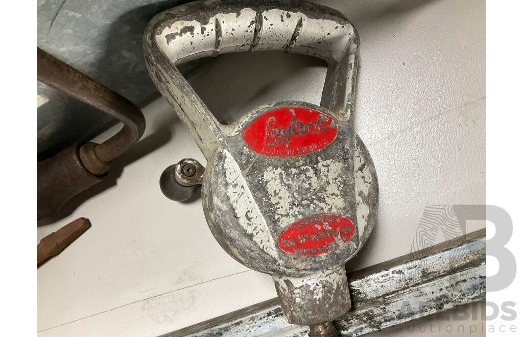 Collection of Vintage Hand and Workshop Tools Including M3 Drill Press Vice, Irwin Adjustable Forstner Bit, Wiltshire Files, Stigo and Disston Hand Saws and More