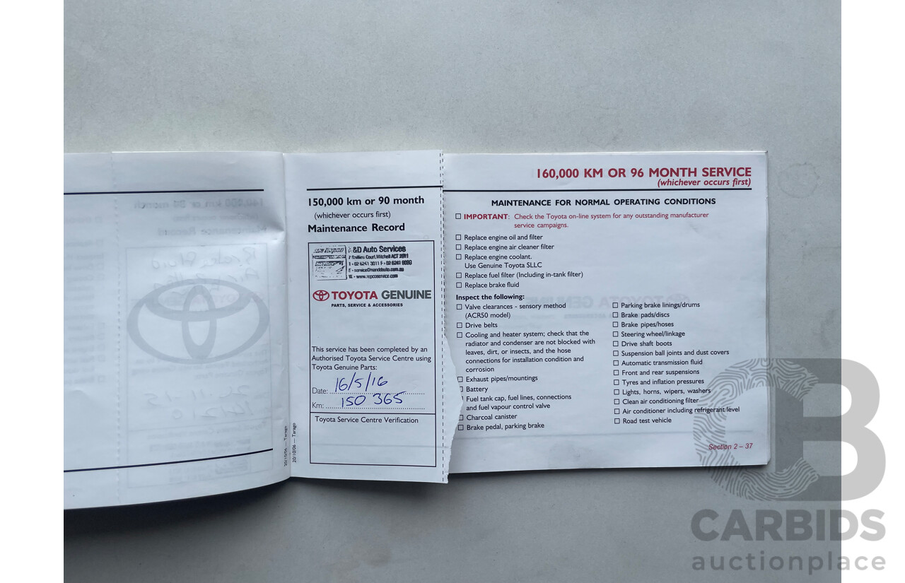 09/2007 Toyota Tarago GLX FWD ACR50R 4D Wagon Silver Or Chrome 2.4L