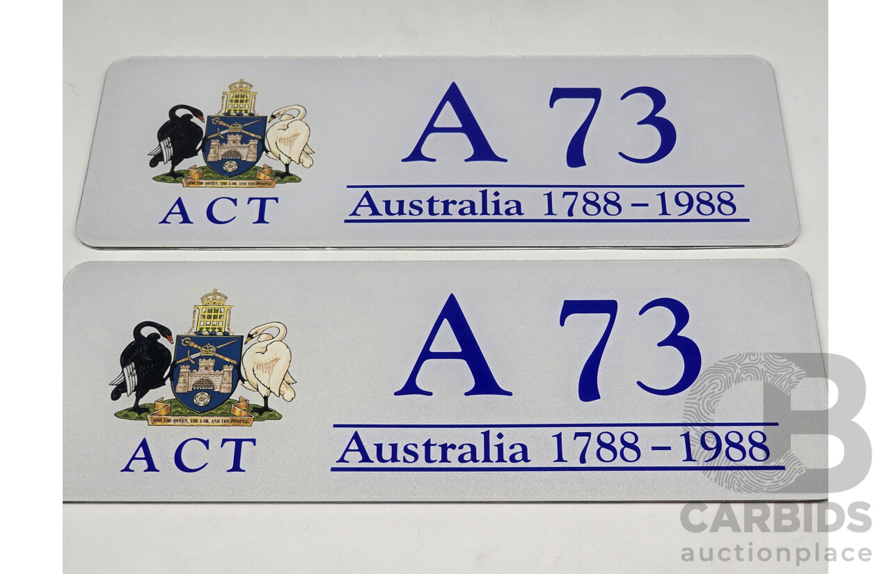 ACT Bicentennial Number Plate - A73