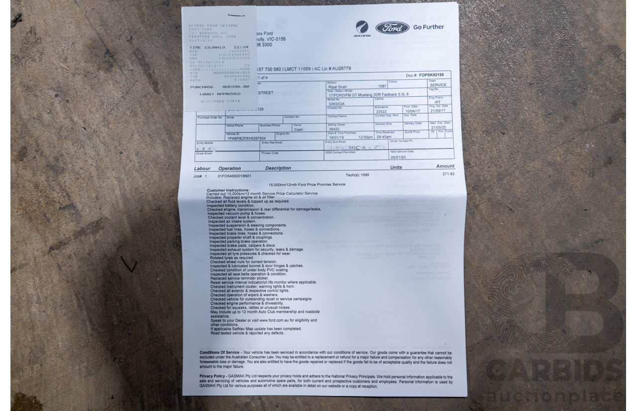 06/2017 Ford Mustang GT Fastback FM MY17 2d Coupe Race Red V8 5.0L