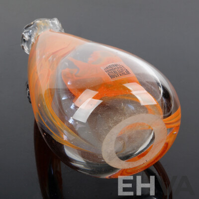 Vintage Hand Made Australian Studio Glass Vase by Helmut Hiebl of Original Hiebl Glass with Label and Signature to Base