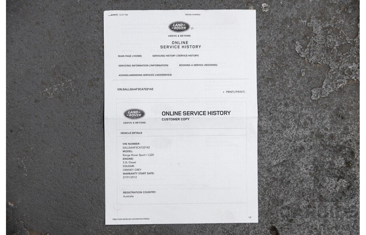 11/2011 Land Rover Range Rover Sport 3.0 SDV6 MY12 4d Wagon Orkney Grey Metallic 3.0L