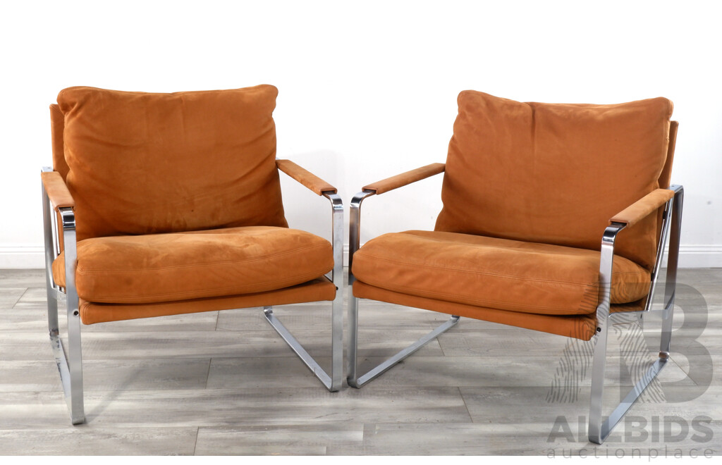 Pair of Leather and Flat Chrome FK 701 Fabricius Armchairs by Walter Knoll