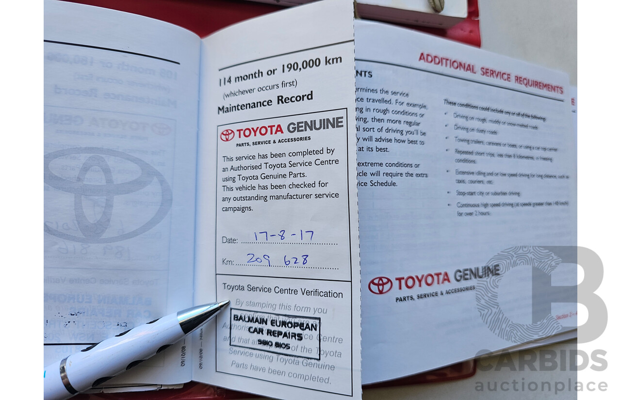 6/2009 Toyota Hilux SR (4x4) KUN26R 09 UPGRADE Dual Cab P/Up White 3.0L