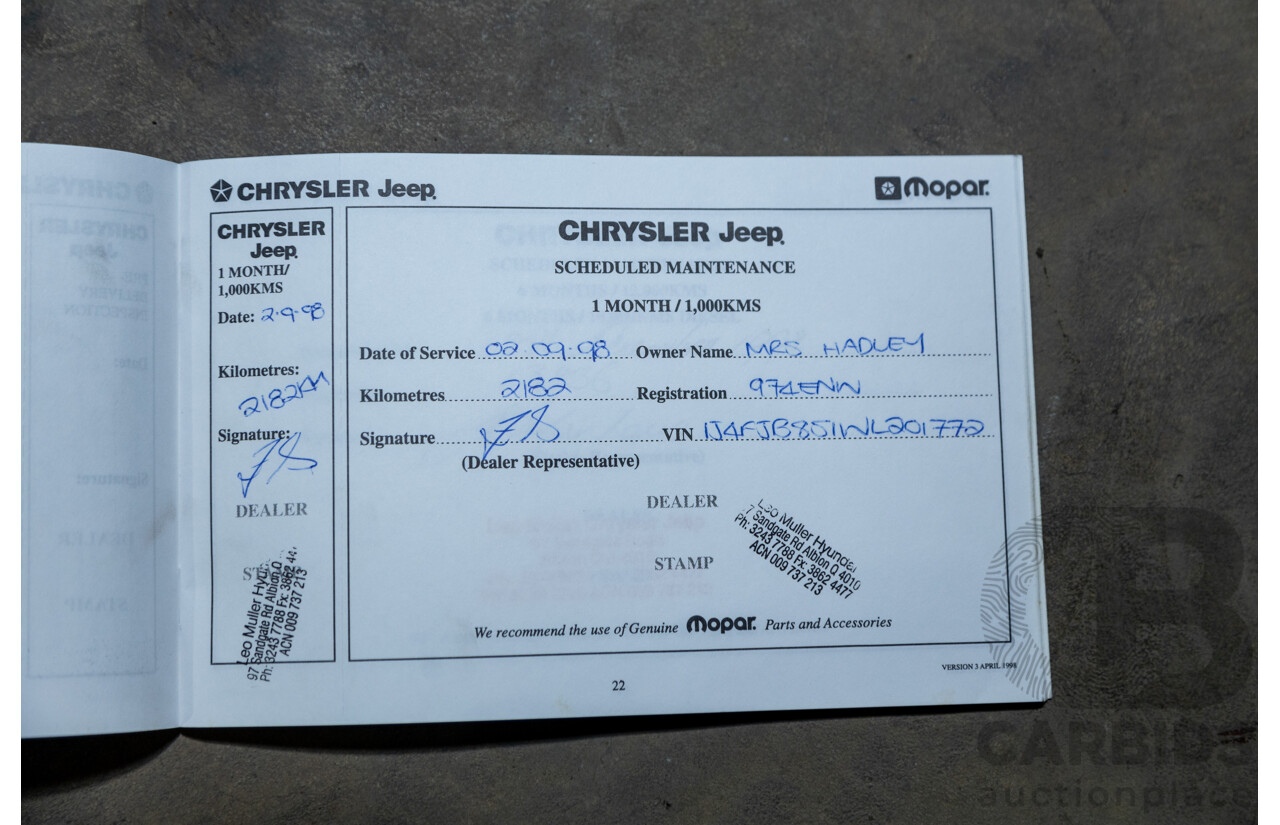 5/1998 Jeep Cherokee Sport (4x4) XJ 4d Wagon Red 4.0L