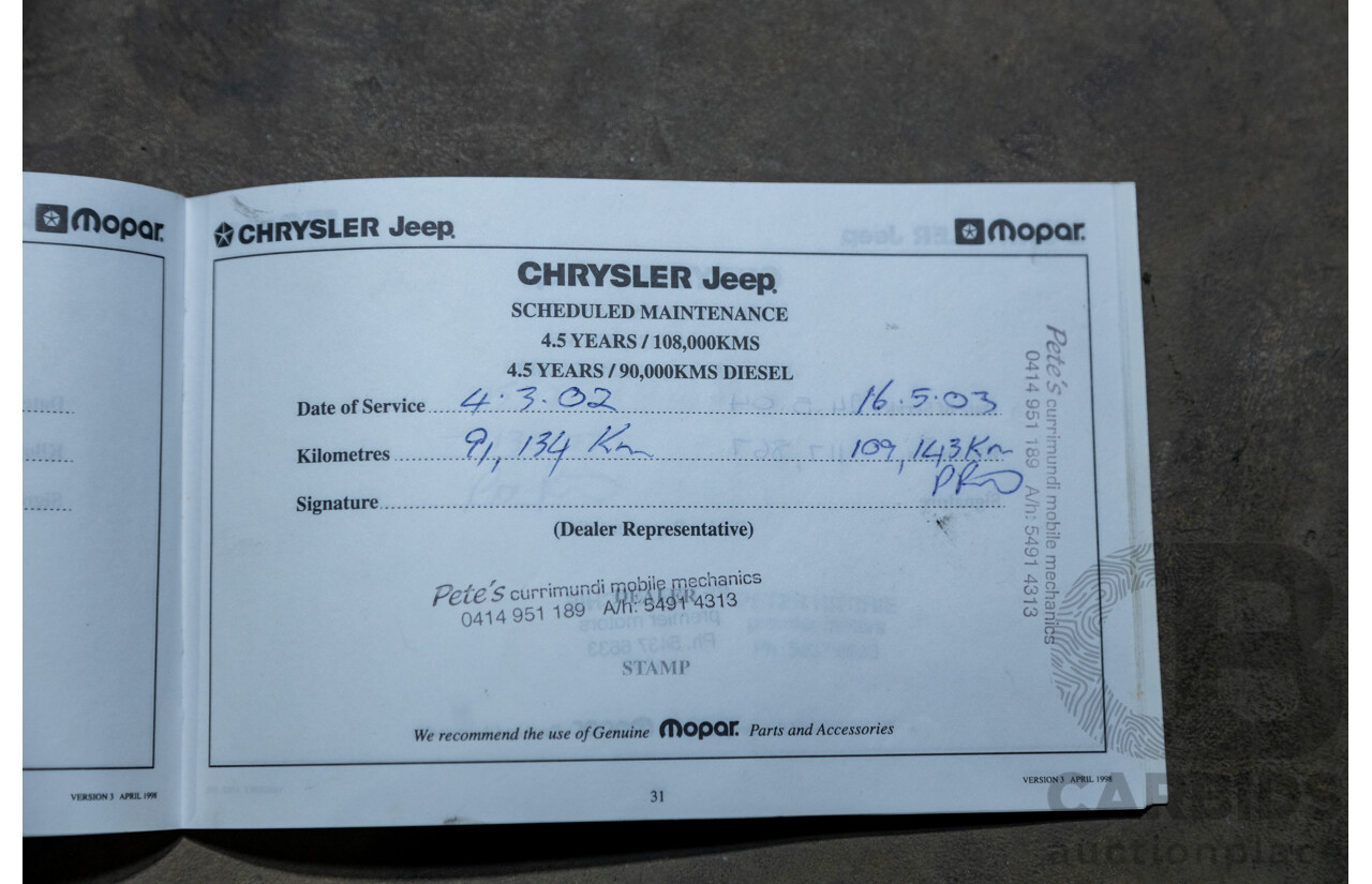 5/1998 Jeep Cherokee Sport (4x4) XJ 4d Wagon Red 4.0L