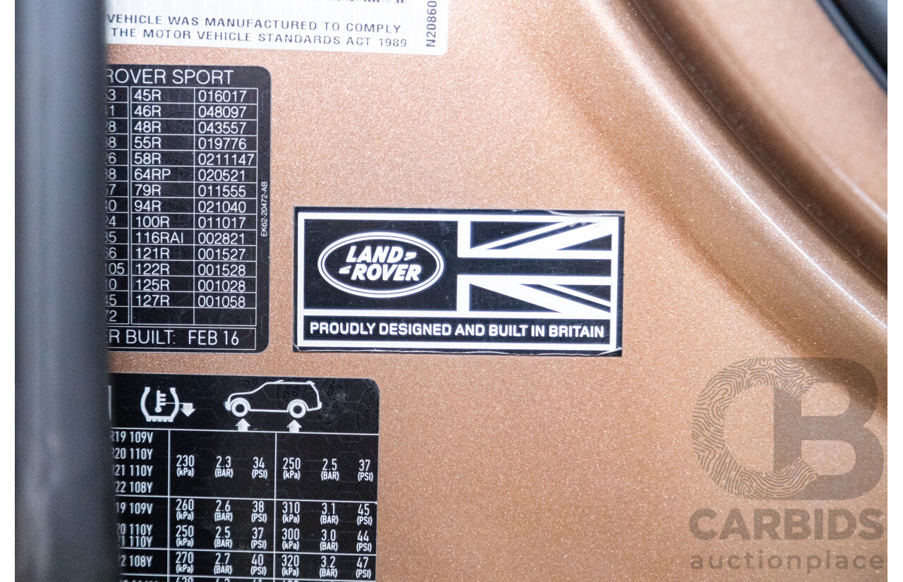 4/2016 Range Rover Range Rover Sport SDV6 SE LW MY16 (AWD) 4d Wagon Zanzibar Sunstone Copper Metallic Twin Turbo Diesel V6 3.0L