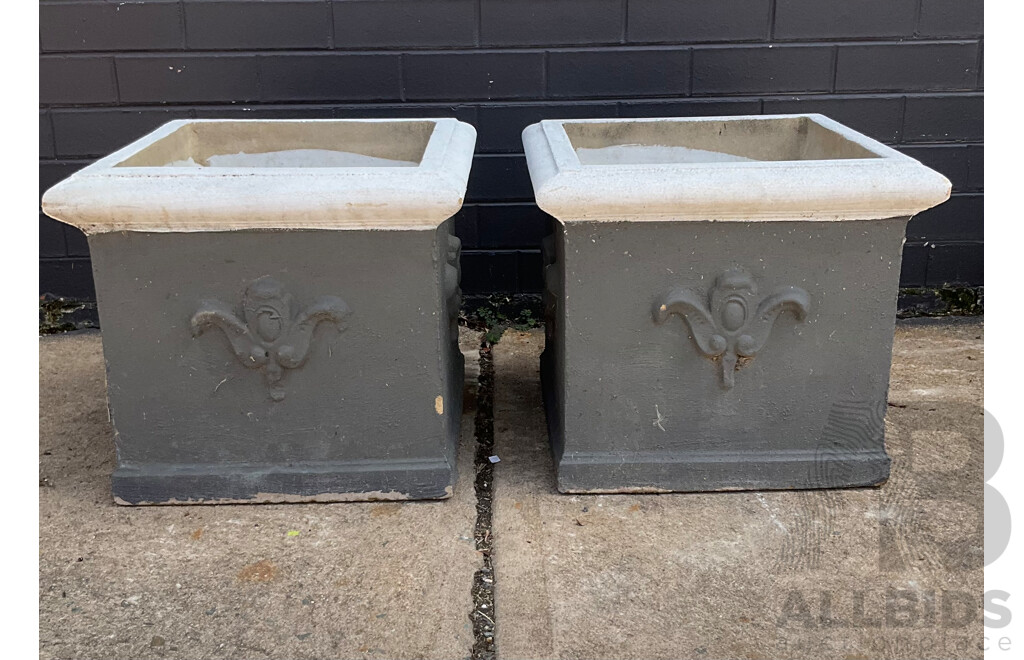 Pair of Painted Square Form Concrete Planters