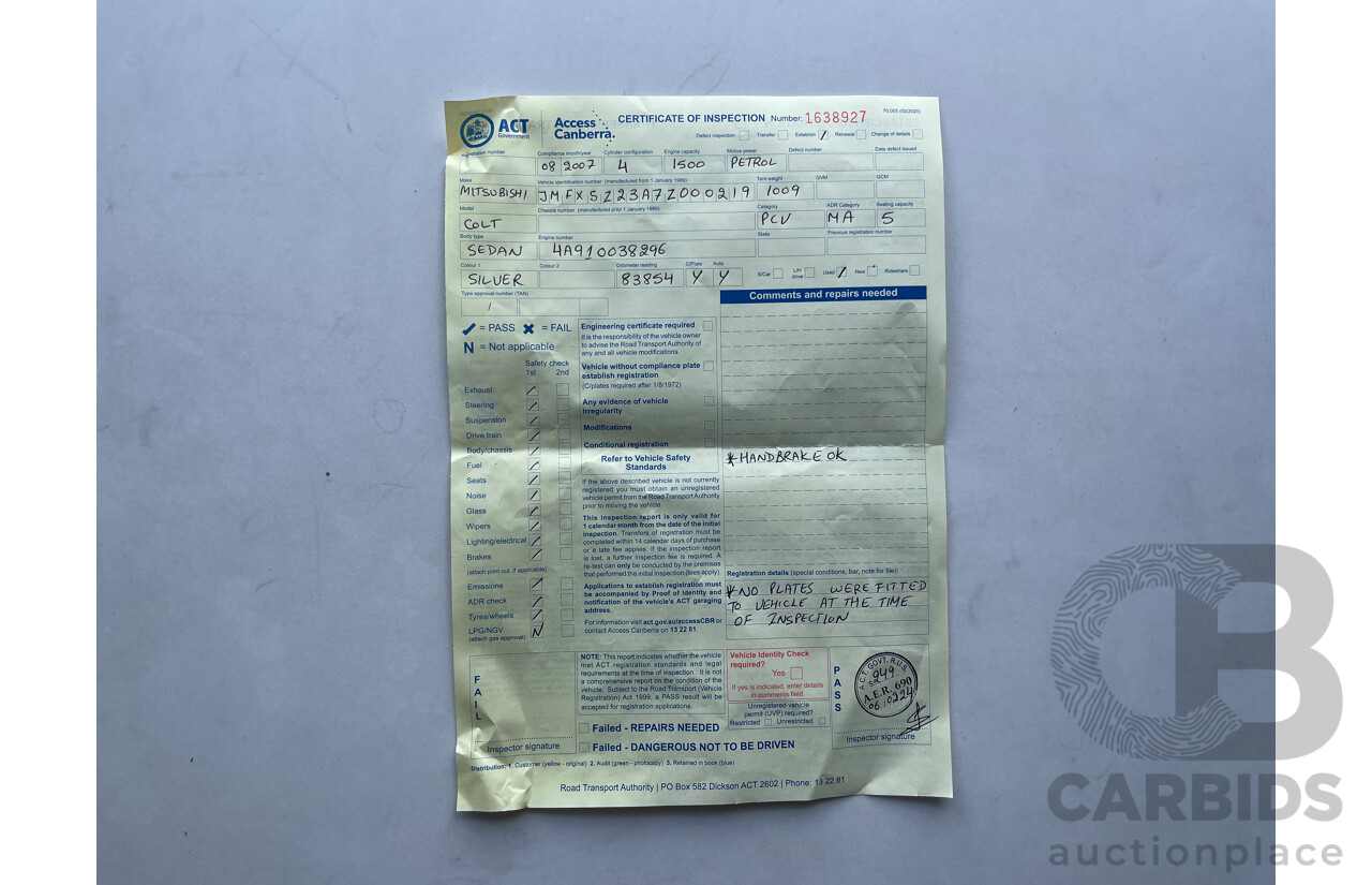 08/2007 Mitsubishi Colt VR-X FWD RG MY06 UPGRADE 5D Hatchback Silver 1.5L