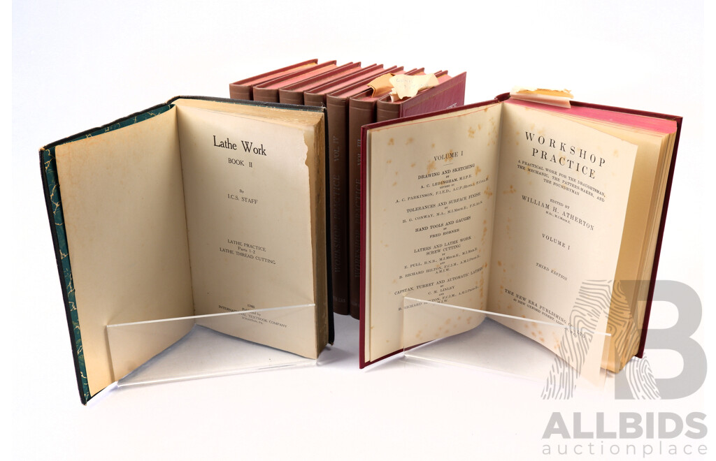 Antique Book Set Workshop Practice, Ed W a Atherton, New Era Publishing Co, London, Volumes 1 to 8 Along with LAthe Work, Book II, International Text Book Co