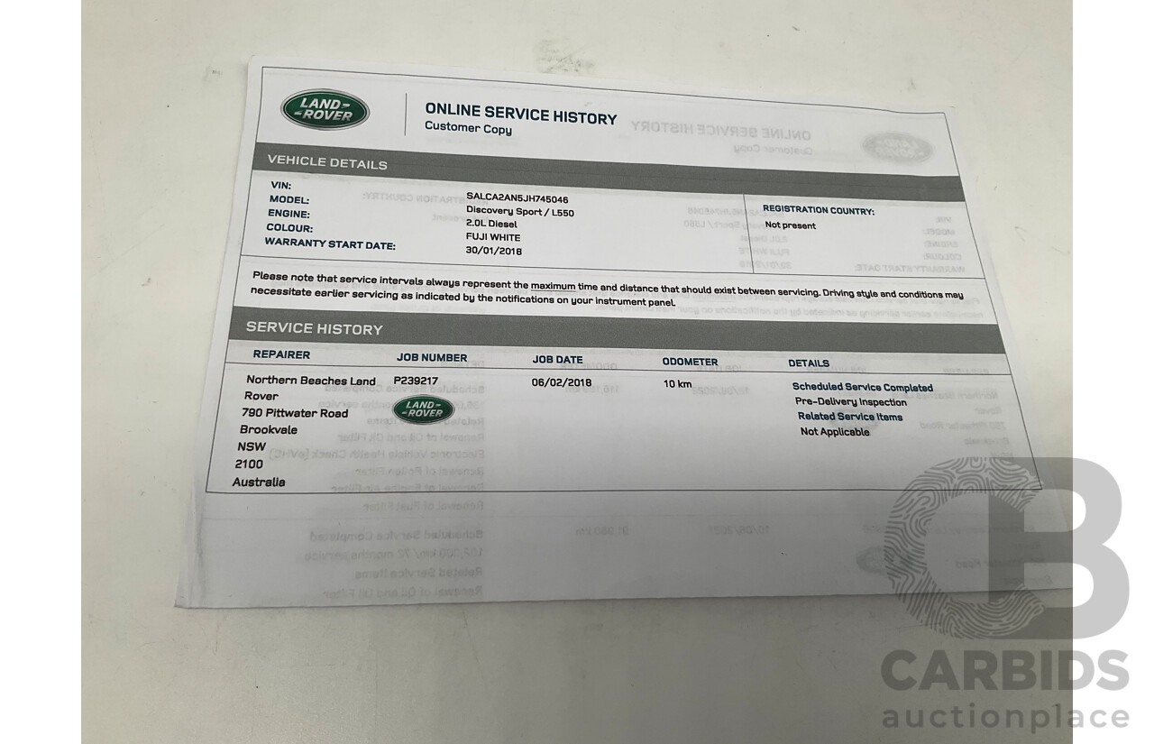 1/2018 Land Rover Discovery Sport TD4 HSE (AWD) MY18 4d Wagon Fuji White Turbo Diesel 2L