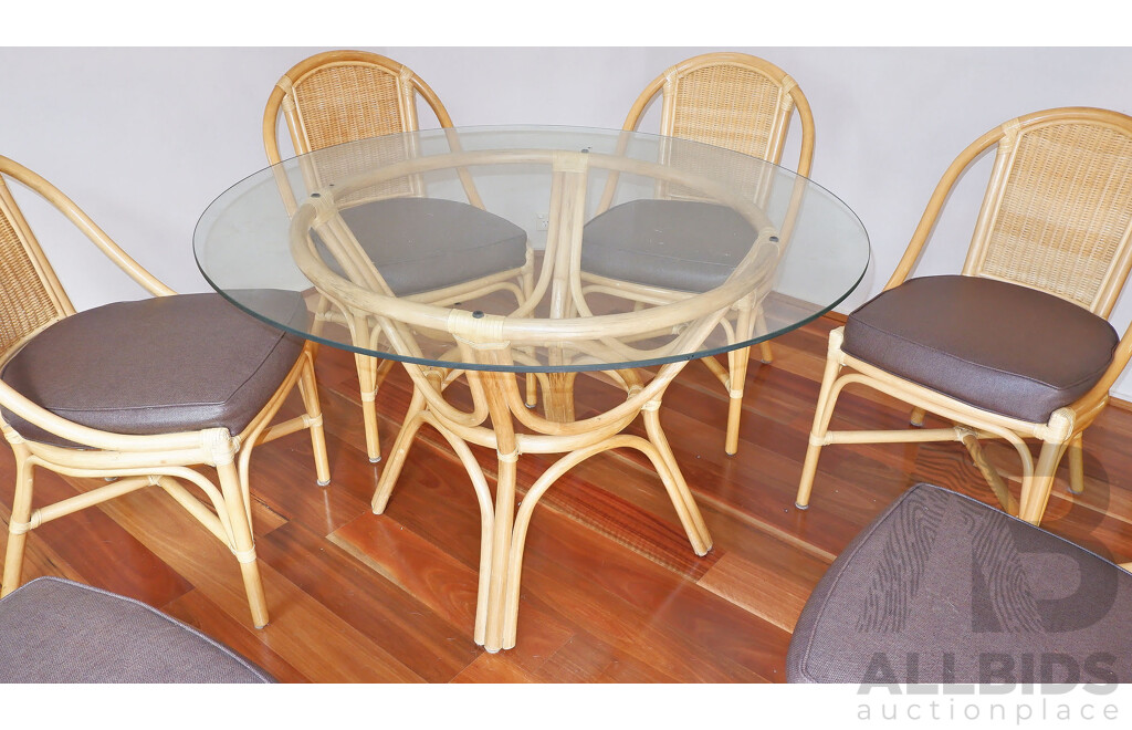 Cane and Glass Top Dining Table and 6 Chairs