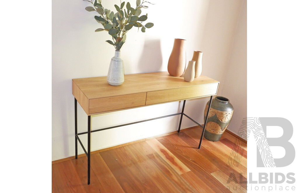 Contemporary Solid Beech and Steel 2 Drawer Hall Table