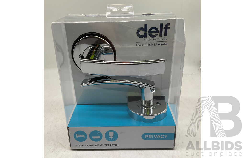 DELF TRADE Liera Privacy Lever Set on Round Rosette Bright Chrome (X5) - Total ORP $499.99
