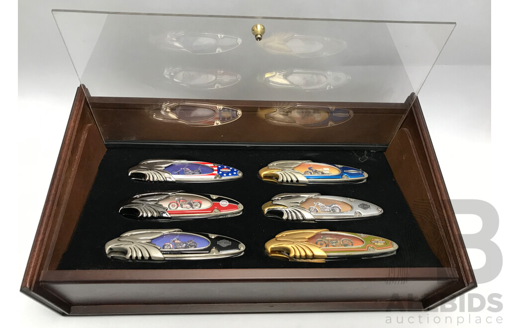 Franklin Mint Collectable Harley Davidson Knife Set of Six with Display Case