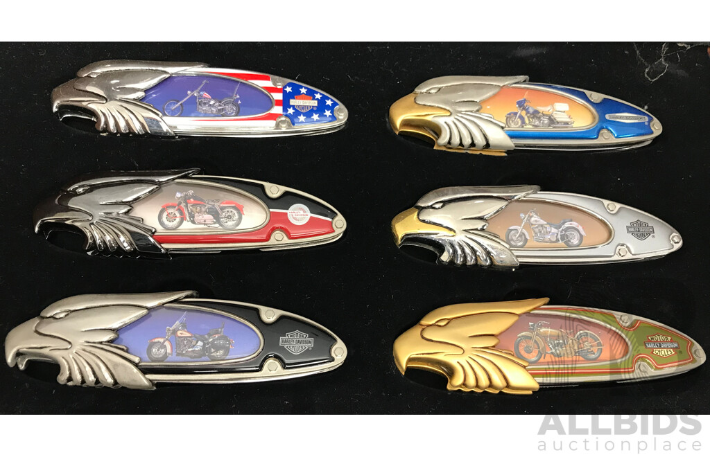 Franklin Mint Collectable Harley Davidson Knife Set of Six with Display Case