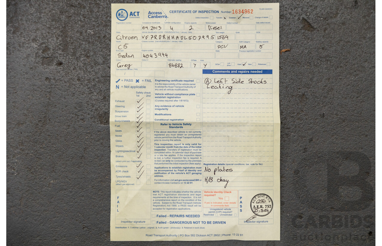 6/2013 Citroen C5 Exclusive HDi X7 MY13 4d Sedan Metallic Grey Turbo Diesel 2.0L