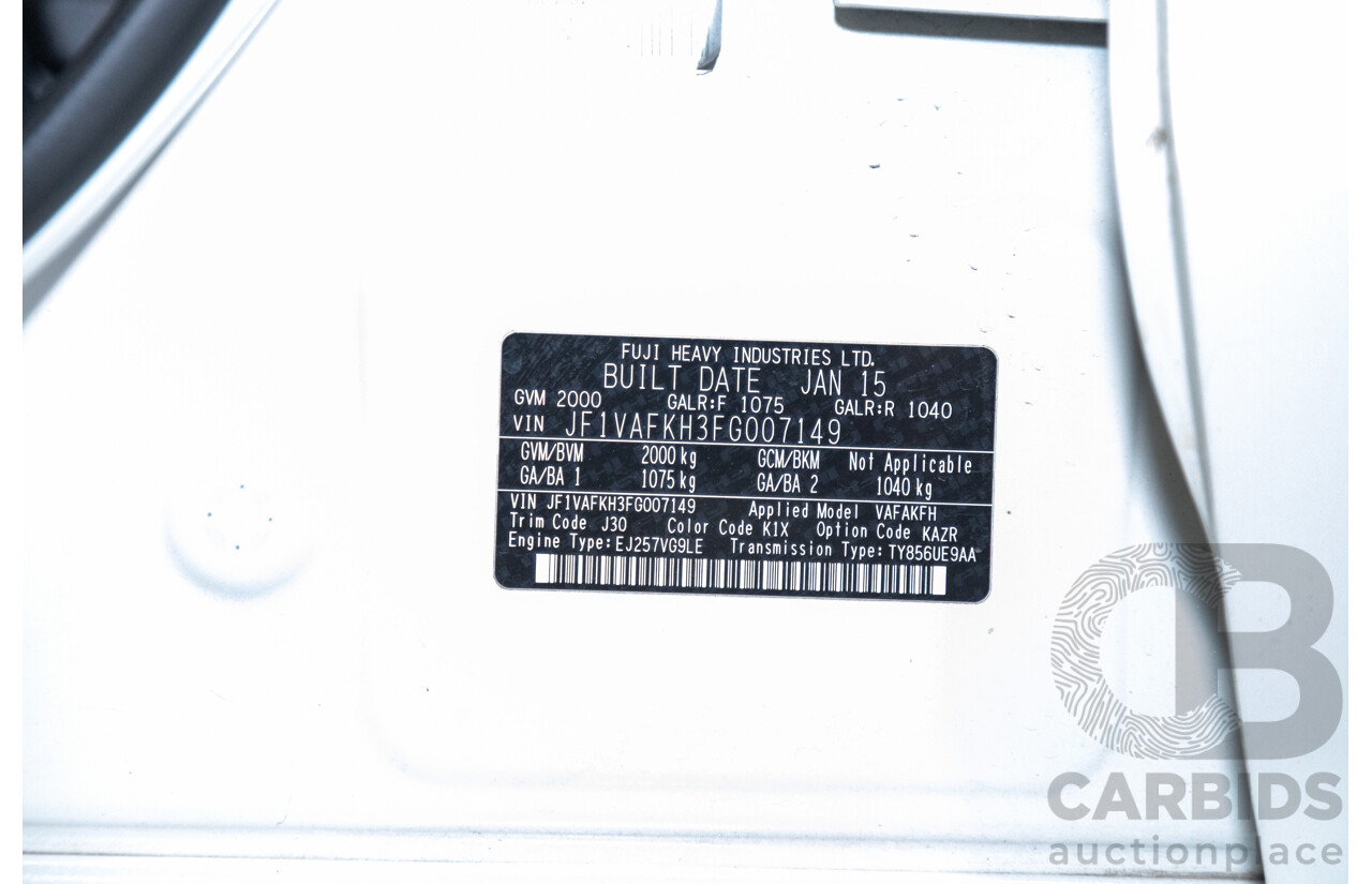 2/2015 Subaru WRX STI Premium (AWD) MY15 4d Sedan Pearl White Turbo 2.5L