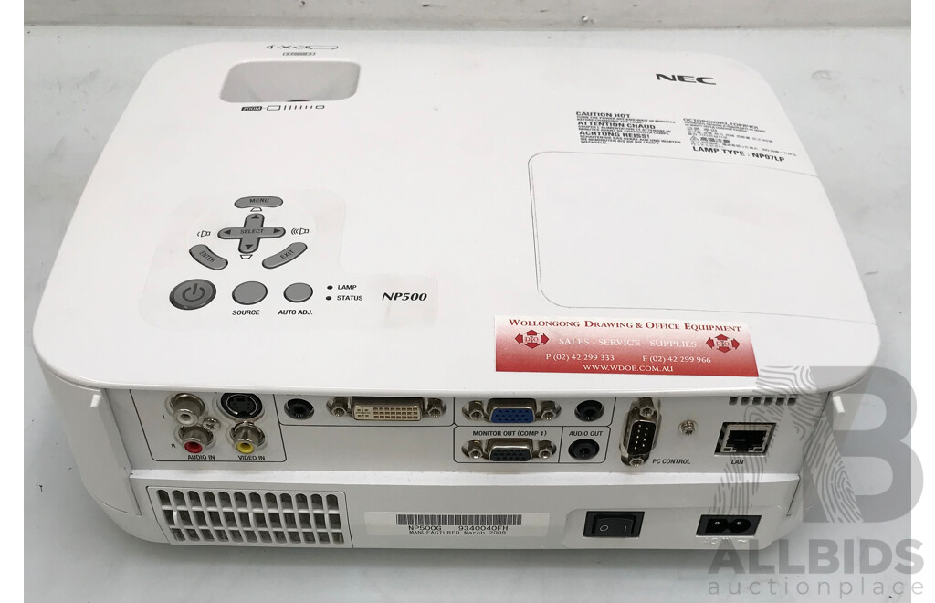 NEC (NP500G) UXGA LCD Projector - Lot 1600337 | ALLBIDS