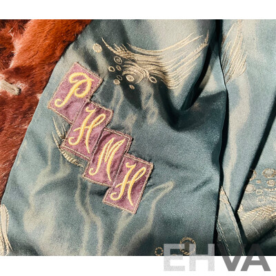 Bernhard Hammerman Chocolate Red/Brown Mink Fur Coat with Folded Collar and Cuffed Sleeves, Two Slip Pockets to Side and Black Satin Lining