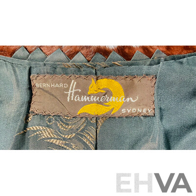 Bernhard Hammerman Chocolate Red/Brown Mink Fur Coat with Folded Collar and Cuffed Sleeves, Two Slip Pockets to Side and Black Satin Lining