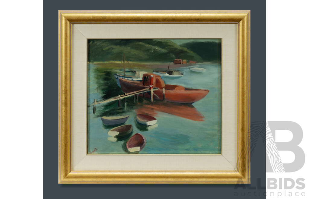 Russell, Red Boat and Jetty, Oil on Canvas