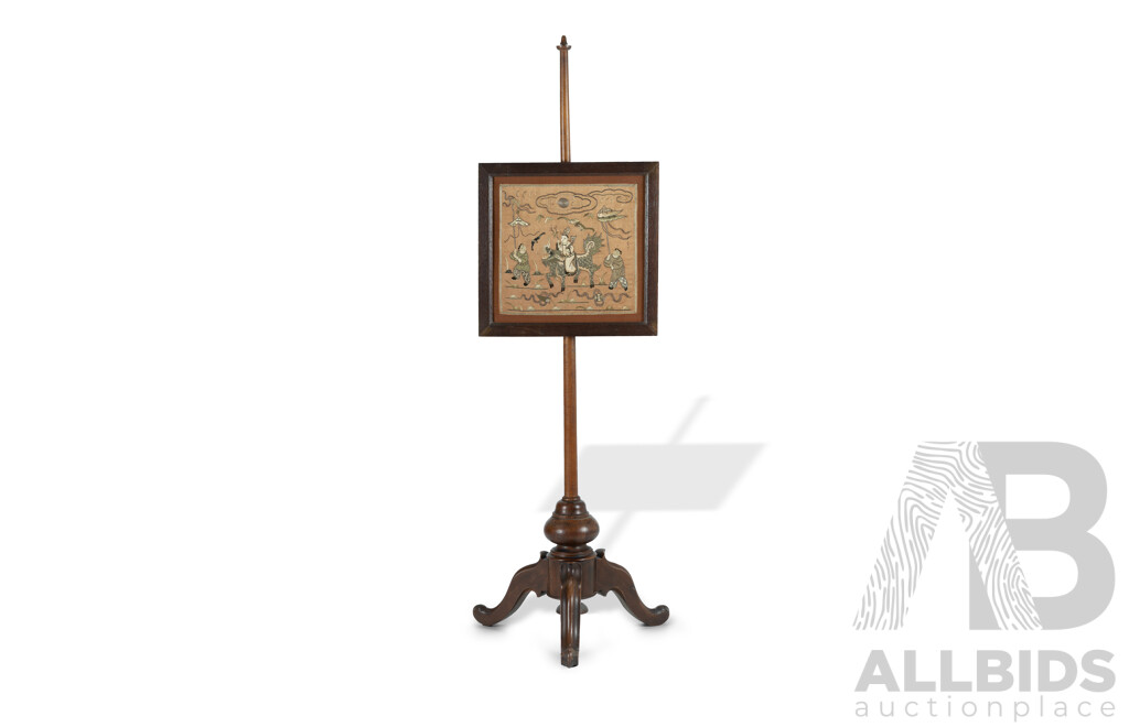 Victorian Elm Pole Firescreen C1880