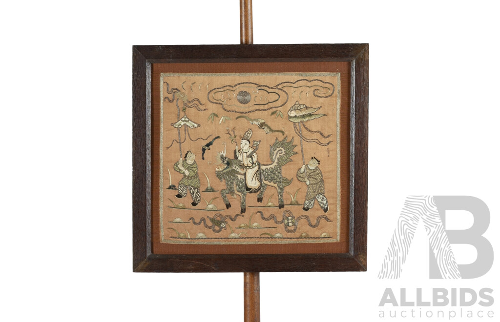 Victorian Elm Pole Firescreen C1880