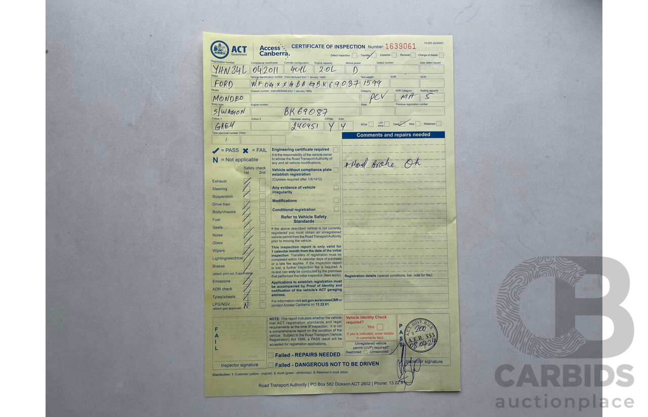 4/2011 Ford Mondeo LX MC 4d Wagon Grey 2.3L