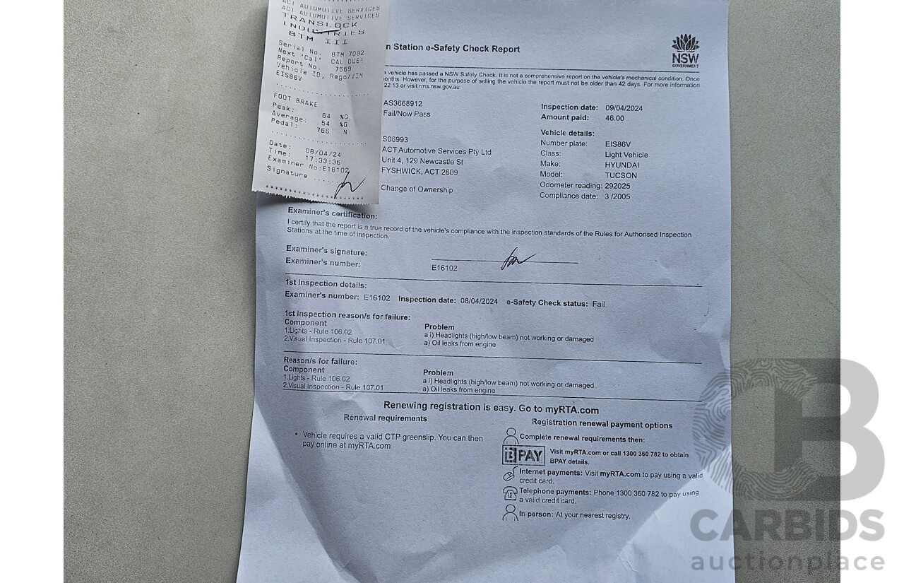 3/2005 Hyundai Tucson   4d Wagon Blue 2.7L