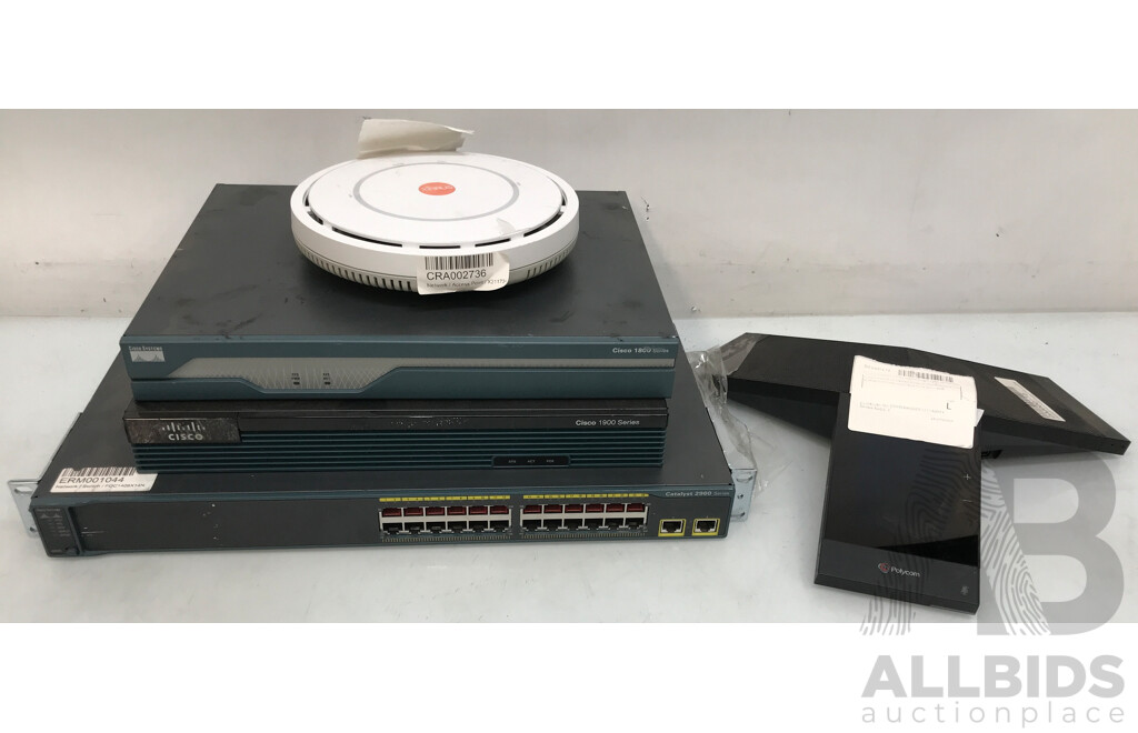 Assorted Cisco Switches, Polycom RealPresence 8500 Conference Phone, and Xirrus Wi-Fi Access Point - Lot of 5
