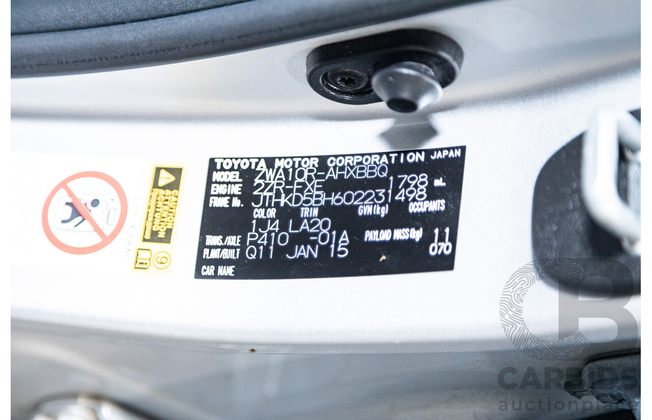 02/2015 Lexus CT 200H Hybrid Sports Luxury ZWA10R MY15 5D Hatchback Metallic Silver 1.8L