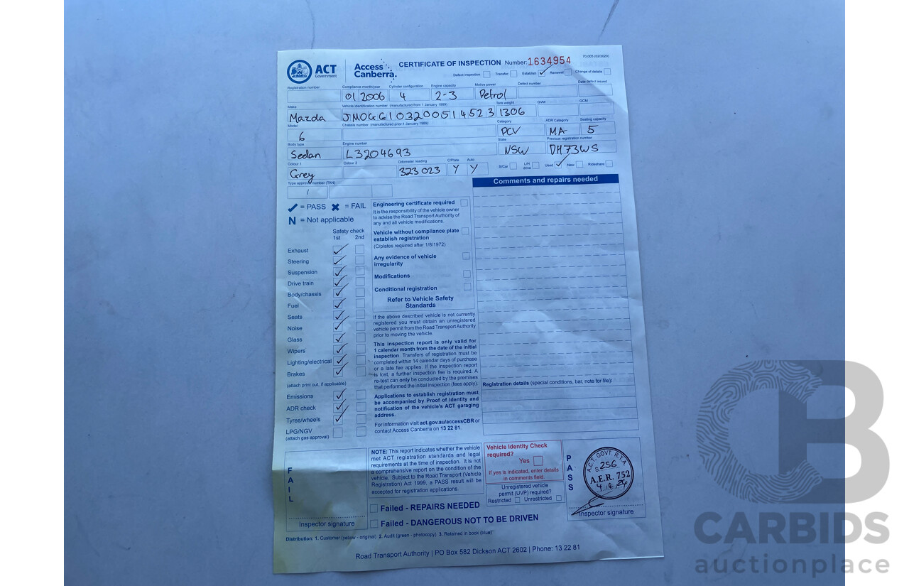 01/2006 Mazda Mazda6 CLASSIC FWD GG 05 UPGRADE 5D Hatchback Grey 2.3L