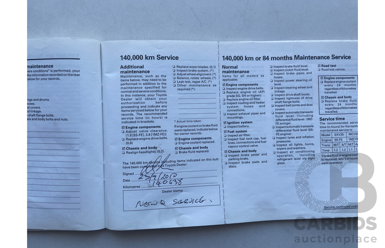 07/2000 Toyota Camry TOURING FWD MCV20R 4D Sedan White 3.0L