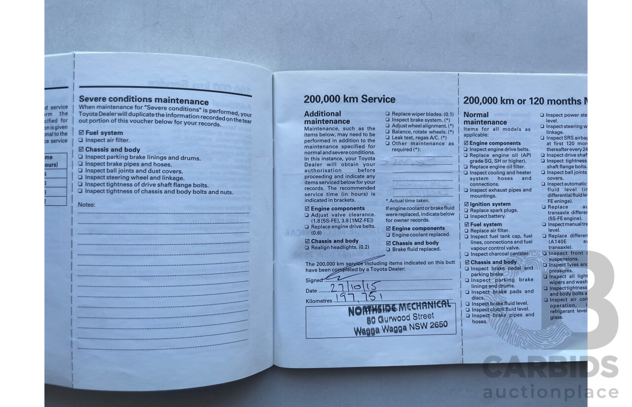 07/2000 Toyota Camry TOURING FWD MCV20R 4D Sedan White 3.0L