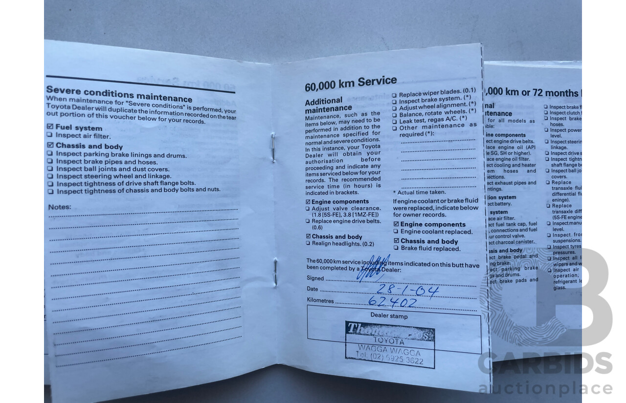 07/2000 Toyota Camry TOURING FWD MCV20R 4D Sedan White 3.0L