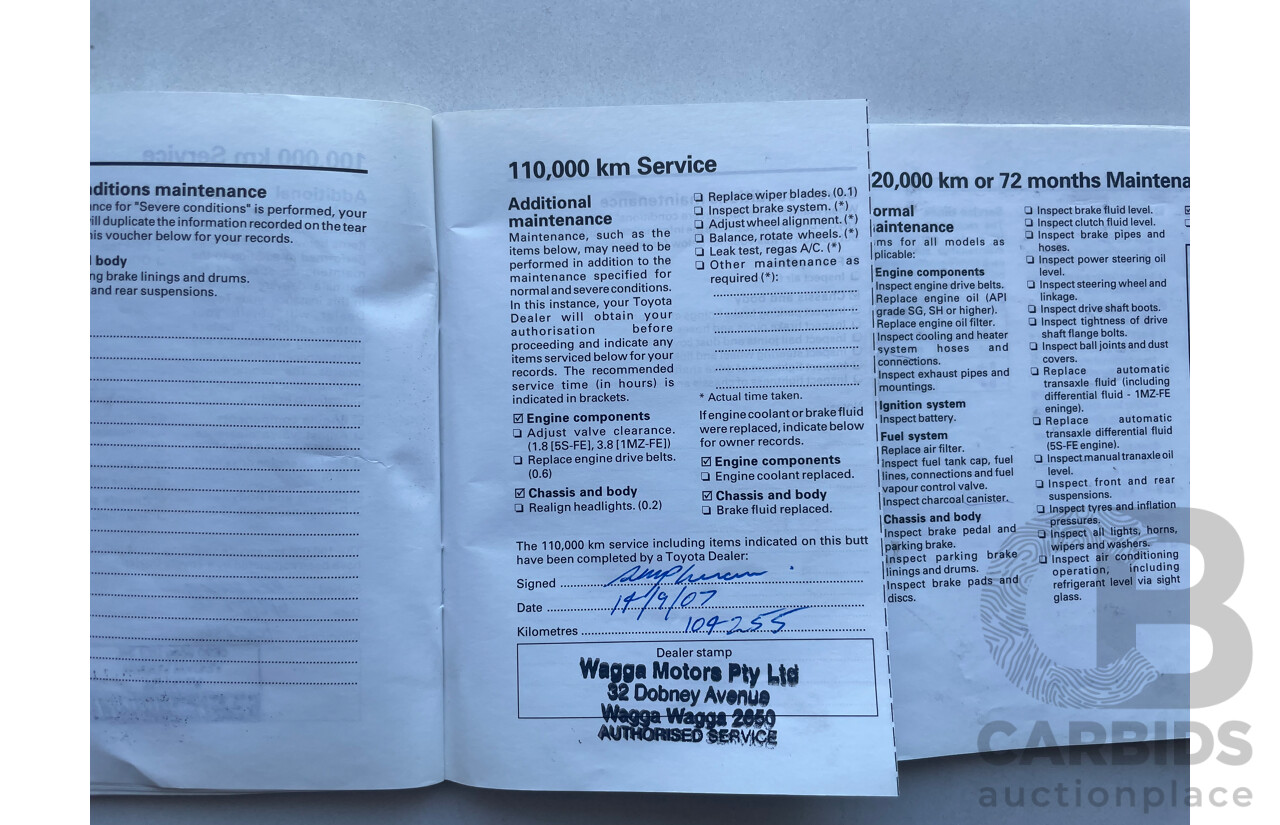 07/2000 Toyota Camry TOURING FWD MCV20R 4D Sedan White 3.0L