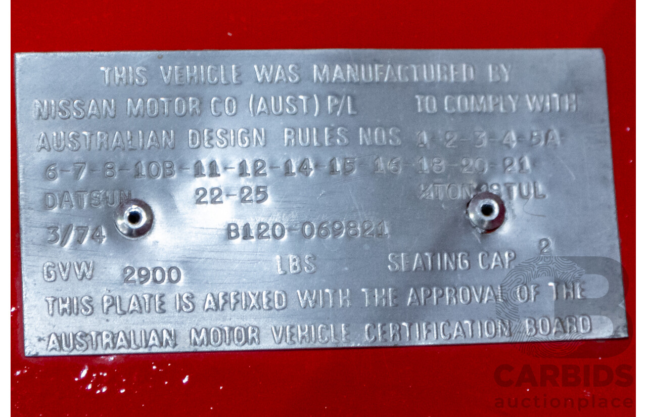 3/1974 Datsun 1200 B120 2d Utility Red 1.2L