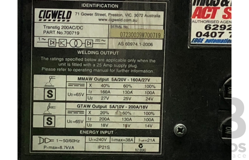 Cigweld Transtig 200AC/DC Inverter TIG Welder