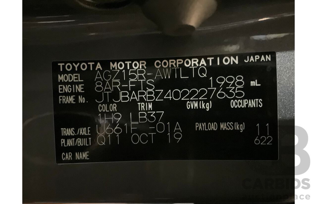 11/2019 Lexus NX300 F-Sport (AWD) AGZ10R MY20 4d Wagon Metallic Grey Turbo 2.0L