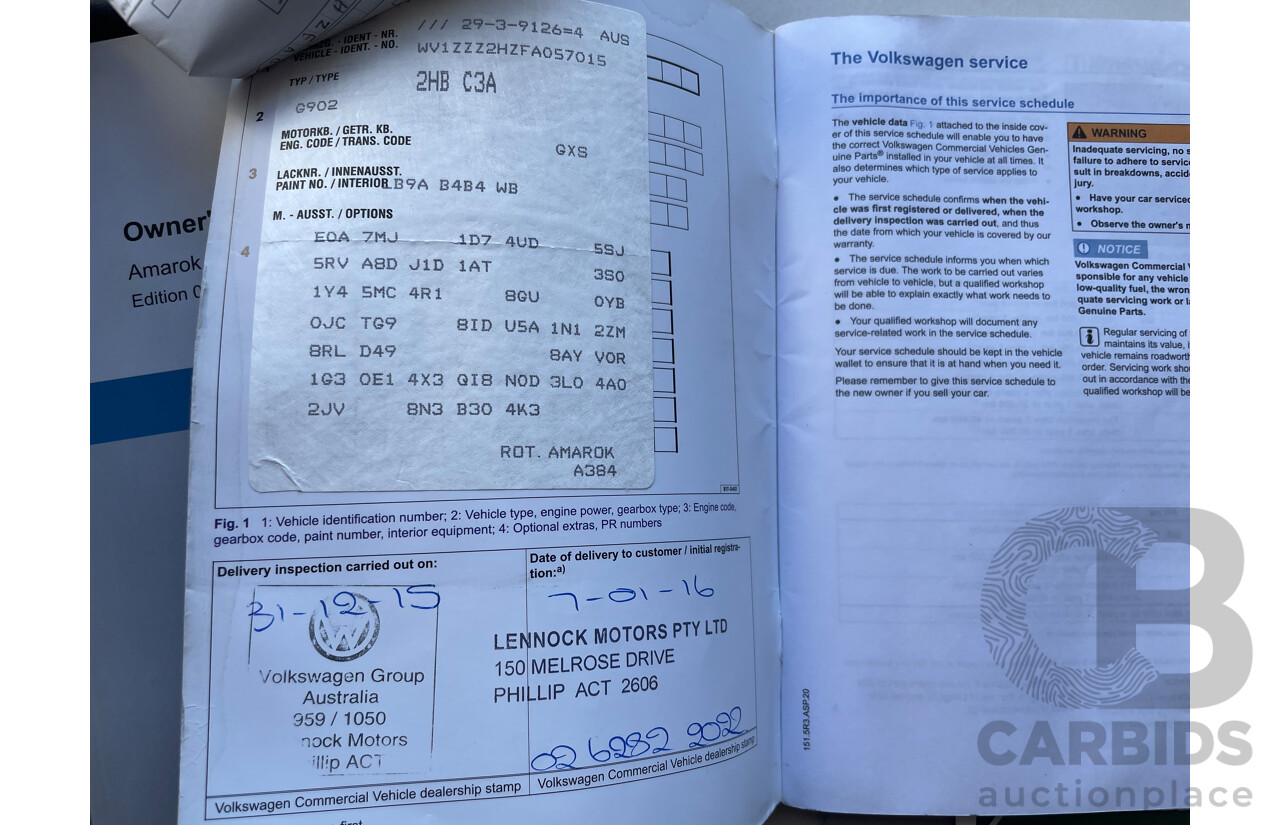 12/2015 Volkswagen Amarok Tdi420 Highline (4x4) 2H MY15 Dual Cab Utility White 2.0L