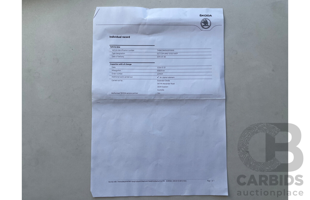 07/2015 Skoda Octavia 110 TSI AMBITION FWD NE MY16 4D Wagon Red 1.4L