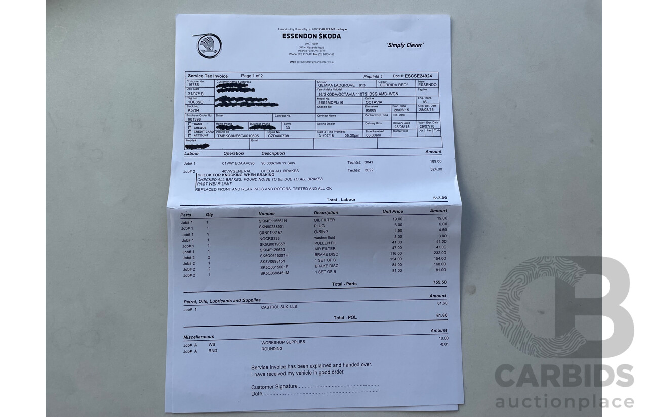 07/2015 Skoda Octavia 110 TSI AMBITION FWD NE MY16 4D Wagon Red 1.4L