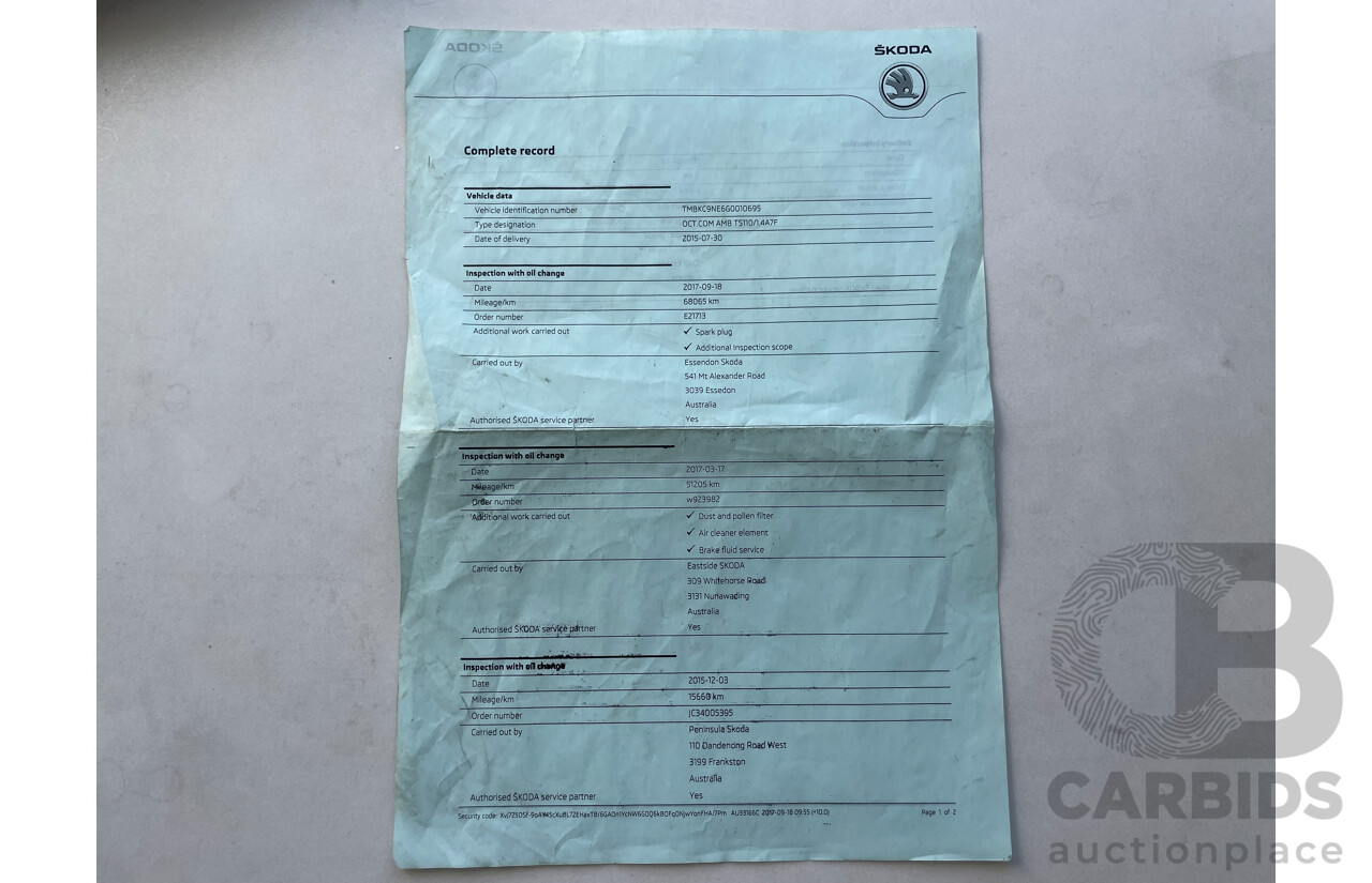 07/2015 Skoda Octavia 110 TSI AMBITION FWD NE MY16 4D Wagon Red 1.4L