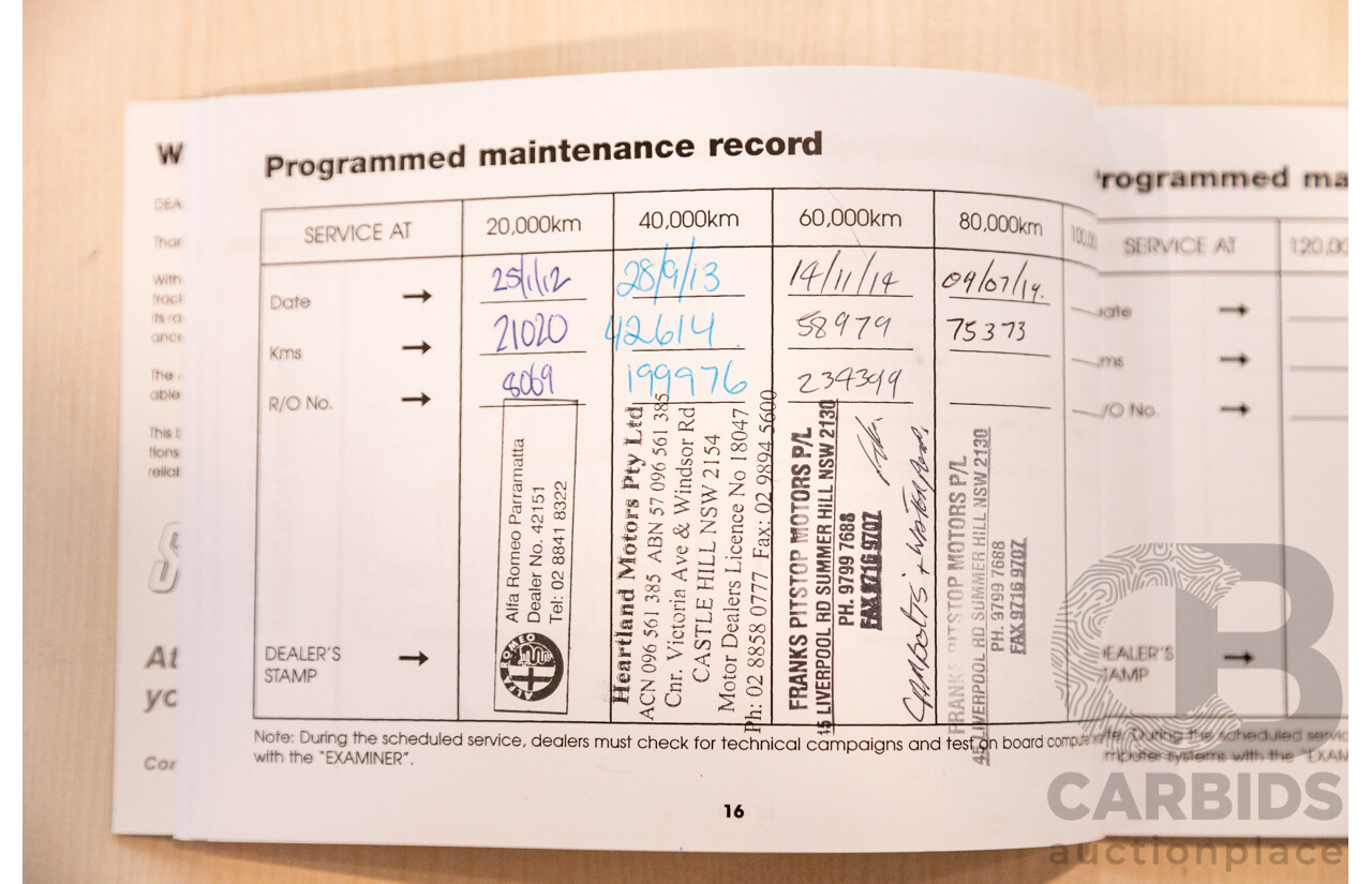 8/2010 Alfa Romeo GT 3.2 V6 100th Anniversary Limited Edition Build No #96 2d Coupe Atlantico Blue 3.2L